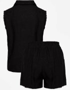 j&x Set de vară din viscoză cu broderie cămașă fără mâneci și scurt Naseshi Negru
