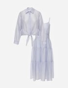 j&x Set din Tencel pentru vară: rochie pe bretele și cămașă transparentă Merea Albastru