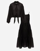j&x Set din Tencel pentru vară: rochie pe bretele și cămașă transparentă Merea Negru