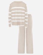j&x Set din tricot cu bumbac pulover în dungi cu nasturi decorativi și pantaloni Yatis Bej