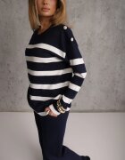 j&x Set din tricot cu bumbac pulover în dungi cu nasturi decorativi și pantaloni Yatis Bleumarin