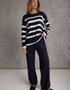 j&x Set din tricot cu bumbac pulover în dungi cu nasturi decorativi și pantaloni Yatis Bleumarin