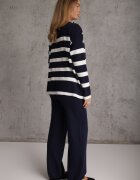 j&x Set din tricot cu bumbac pulover în dungi cu nasturi decorativi și pantaloni Yatis Bleumarin