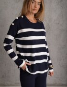 j&x Set din tricot cu bumbac pulover în dungi cu nasturi decorativi și pantaloni Yatis Bleumarin