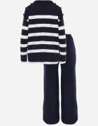 j&x Set din tricot cu bumbac pulover în dungi cu nasturi decorativi și pantaloni Yatis Bleumarin