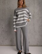 j&x Set din tricot cu bumbac pulover în dungi cu nasturi decorativi și pantaloni Yatis Gri