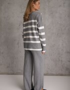 j&x Set din tricot cu bumbac pulover în dungi cu nasturi decorativi și pantaloni Yatis Gri
