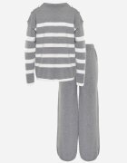 j&x Set din tricot cu bumbac pulover în dungi cu nasturi decorativi și pantaloni Yatis Gri