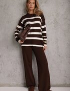 j&x Set din tricot cu bumbac pulover în dungi cu nasturi decorativi și pantaloni Yatis Maro