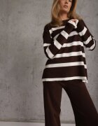 j&x Set din tricot cu bumbac pulover în dungi cu nasturi decorativi și pantaloni Yatis Maro