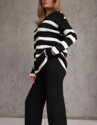 j&x Set din tricot cu bumbac pulover în dungi cu nasturi decorativi și pantaloni Yatis Negru