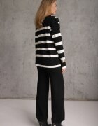 j&x Set din tricot cu bumbac pulover în dungi cu nasturi decorativi și pantaloni Yatis Negru