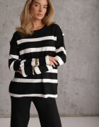 j&x Set din tricot cu bumbac pulover în dungi cu nasturi decorativi și pantaloni Yatis Negru