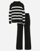 j&x Set din tricot cu bumbac pulover în dungi cu nasturi decorativi și pantaloni Yatis Negru