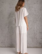 j&x Set din viscoză: cămașă și pantaloni cu aplicații croșetate Urasen Alb