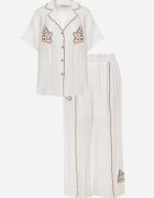 j&x Set din viscoză: cămașă și pantaloni cu aplicații croșetate Urasen Alb