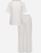 j&x Set din viscoză: cămașă și pantaloni cu aplicații croșetate Urasen Alb