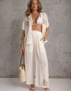 j&x Set din viscoză: cămașă și pantaloni cu aplicații croșetate Urasen Bej deschis
