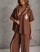 j&x Set din viscoză: cămașă și pantaloni cu aplicații croșetate Urasen Maro