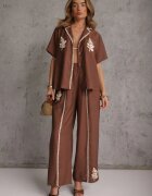j&x Set din viscoză: cămașă și pantaloni cu aplicații croșetate Urasen Maro