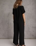 j&x Set din viscoză: cămașă și pantaloni cu aplicații croșetate Urasen Negru