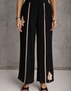 j&x Set din viscoză: cămașă și pantaloni cu aplicații croșetate Urasen Negru