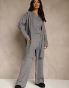 j&x Set Gri din Tricot cu Lână Cardigan Lung Vestă și Pantaloni Netivia