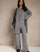 j&x Set Gri din Tricot cu Lână Cardigan Lung Vestă și Pantaloni Netivia