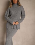 j&x Set Gri din tricot cu lână reiat Maletă și Fustă creion Falirea