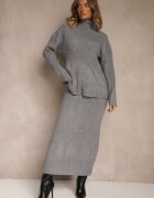 j&x Set Gri din tricot cu lână reiat Maletă și Fustă creion Falirea