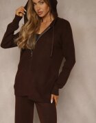 j&x Set Maro cu Lână și Bumbac Bluză cu glugă cu fermoar și Pantaloni Largi Reisema