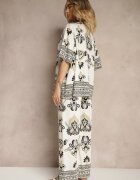 j&x Set Negru-Bej Din Viscoză cu Imprimeu Oriental Pantaloni Lărgi și Tricou Pollialia