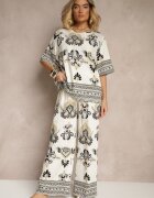 j&x Set Negru-Bej Din Viscoză cu Imprimeu Oriental Pantaloni Lărgi și Tricou Pollialia