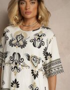 j&x Set Negru-Bej Din Viscoză cu Imprimeu Oriental Pantaloni Lărgi și Tricou Pollialia