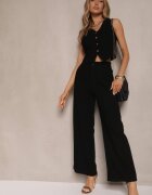 j&x Set Negru De Costum din In și Viscoză Vestă și Pantaloni Largi Evialora