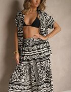 j&x Set Negru din Vâscoză cu Imprimeu Floral Cămașă și Pantaloni Sonelienna