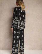 j&x Set Negru în Stil Etnic Pantaloni cu Elastic în Talie și Bluză Oversize Eviralyn