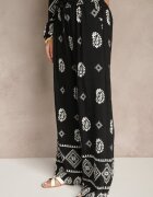 j&x Set Negru în Stil Etnic Pantaloni cu Elastic în Talie și Bluză Oversize Eviralyn