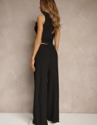 j&x Set Negru Rebrate Top cu croială ajustată și Pantaloni largi Miraselia