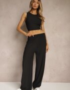 j&x Set Negru Rebrate Top cu croială ajustată și Pantaloni largi Miraselia