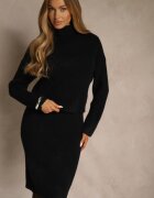 j&x Set Negru Tricotat cu Bumbac și Lână Rochie Mulată și Maletă Reinissa