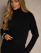 j&x Set Negru Tricotat cu Bumbac și Lână Rochie Mulată și Maletă Reinissa