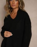 j&x Set Negru Tricotat cu Lână Rochie Rebrată și Cardigan Lung Falonessa