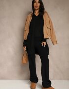 j&x Set Negru Tricotat din Bumbac Pantaloni Vestă și Cardigan Lung Mevalinia
