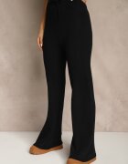 j&x Set Negru Tricotat din Bumbac Pantaloni Vestă și Cardigan Lung Mevalinia
