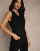 j&x Set Negru Tricotat din Bumbac Pantaloni Vestă și Cardigan Lung Mevalinia