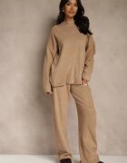 j&x Set Oversize Bej închis din tricot cu lână Pulover și Pantaloni largi Alenria