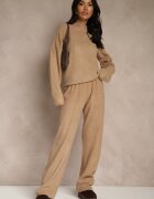 j&x Set Oversize Bej închis din tricot cu lână Pulover și Pantaloni largi Alenria
