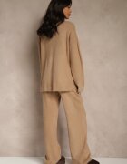j&x Set Oversize Bej închis din tricot cu lână Pulover și Pantaloni largi Alenria