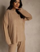 j&x Set Oversize Bej închis din tricot cu lână Pulover și Pantaloni largi Alenria